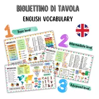 anteprima - Flashcard - Bigliettino di tavola in INGLESE. VOCABOLARIO - Pagina di copertina