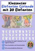 Vorschau - Mal- und Bastelvorlagen - Klassentier Girlande Elefant für die Elefantenklasse, zum Ausmalen - Deckblatt