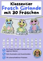 Vorschau - Mal- und Bastelvorlagen - Klassentier Girlande "Frosch" für die Froschklasse, zum Ausmalen - Deckblatt