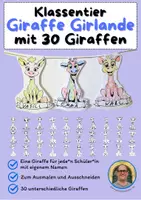 Vorschau - Mal- und Bastelvorlagen - Klassentier Girlande "Giraffe" für die Giraffenklasse, zum Ausmalen - Deckblatt