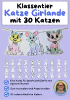 Vorschau - Mal- und Bastelvorlagen - Klassentier Girlande "Katze" für die Katzenklasse, zum Ausmalen - Deckblatt