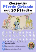 Vorschau - Mal- und Bastelvorlagen - Klassentier Girlande "Pferd" für die Pferdeklasse, zum Ausmalen - Deckblatt