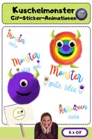 Vorschau - Präsentationen/Tafelbilder - Gif-Sticker - Animationen | Kuschelmonster | Monster | handgezeichnet | kommerziell - Deckblatt