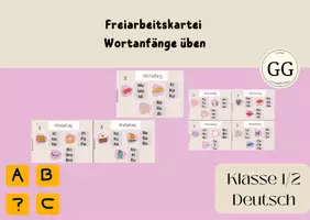 Vorschau - Aufgabenkarten - Freiarbeitskartei - Wortanfänge - Klasse 1/2 - Deutsch - Deckblatt