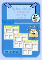 Vorschau - Aufgabenkarten - Rechentabellen Subtraktion Kartei ZR 20 - Deckblatt