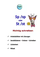 Vorschau - Arbeitsblätter - Sp - sp / St - st : Arbeitsblätter & Lückentext & Rätsel - Deckblatt