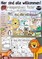 Vorschau - Mal- und Bastelvorlagen - "Hier sind alle willkommen!" - Kooperatives Poster mit 🦊 Tieren von @mutmachkarten - Deckblatt