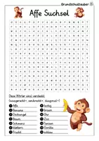 Vorschau - Arbeitsblätter - Affe Suchsel - Buchstabengitter - Seite 1