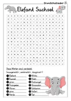Vorschau - Arbeitsblätter - Elefant Suchsel - Buchstabengitter - Seite 1