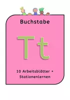 Vorschau - Stationenlernen - Buchstabe T / t 10 Arbeitsblätter + Stationenlernen - Deckblatt