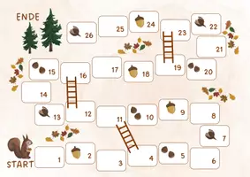 Vorschau - Spiele - Würfelspiel Herbst: Eichhörnchen Nüsse sammeln - Deckblatt
