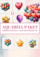 Vorschau - selbst erstellte Cliparts/Grafiken - Geburtstagsballons Aquarell-Clipart - 15 PNGs, kommerzielle Nutzung - Deckblatt