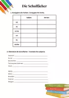 Vorschau - Test - Vokabeltest - Schulfächer und Adjektive - Deckblatt