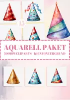 Vorschau - selbst erstellte Cliparts/Grafiken - Aquarell-Partyhüte Clipart: 15 PNG Geburtstags- & Weihnachtshüte - Deckblatt