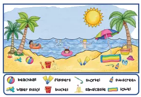 Vorschau - Stationenlernen - 2 Wimmelbilder - AT THE BEACH (für Sprech/Schreibanlässe im Englischunterricht) - Seite 1