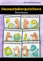 Vorschau - Mal- und Bastelvorlagen - Bären Hausaufgabengutscheine für die Bärenklasse - Deckblatt