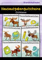 Vorschau - Mal- und Bastelvorlagen - Elch Hausaufgabengutscheine für die Elchklasse - Deckblatt
