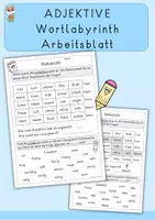 Vorschau - Arbeitsblätter - Adjektive Wortlabyrinth, Arbeitsblatt, Wortarten, Freebie - Deckblatt