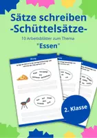 Vorschau - Arbeitsblätter - Schüttelsätze- Sätze schreiben - Thema "Essen" - 2. Klasse - DaZ / Deutsch - Deckblatt