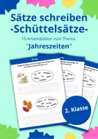 Vorschau - Arbeitsblätter - Schüttelsätze- Sätze schreiben - Thema "Jahreszeiten" - 2. Klasse - DaZ / Deutsch - Deckblatt