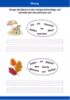 Vorschau - Arbeitsblätter - Schüttelsätze- Sätze schreiben - Thema "Jahreszeiten" - 2. Klasse - DaZ / Deutsch - Seite 1