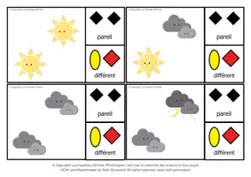 Aperçu - Apprentissages en autonomie - Cartes à Pince "Pareil/Différent" La Météo - Page 2