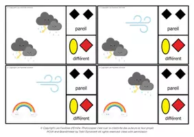Aperçu - Apprentissages en autonomie - Cartes à Pince "Pareil/Différent" La Météo - Page 3