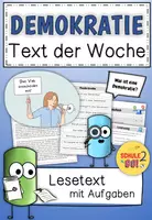 Vorschau - Arbeitsblätter - Text der Woche - Demokratie / Lesetext / Lesekonferenz / Lesen - Deckblatt