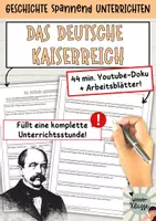 Vorschau - Arbeitsblätter - Youtube-Video: Das deutsche Kaiserreich und Bismarck + Arbeitsblätter für Geschichte SEK 1 und 2 - Deckblatt