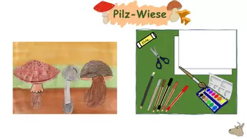 Vorschau - Mal- und Bastelvorlagen - Pilz-Wiese Kunst Klasse 1-4 Digital Herbst Schritt für Schritt Anleitung - Seite 1