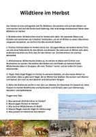 Vorschau - Arbeitsblätter - Wildtiere im Herbst: Infotext mit 5 Fragen - Deckblatt