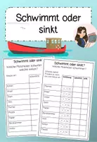 Vorschau - Arbeitsblätter - Schwimmt oder sinkt - Arbeitsblatt zum Experimentieren - Deckblatt