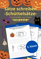 Vorschau - Arbeitsblätter - Schüttelsätze- Sätze schreiben - Thema "Halloween" - 2. Klasse - DaZ / Deutsch - Deckblatt