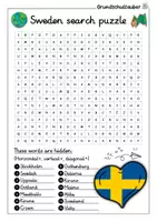 Vorschau - Arbeitsblätter - Sweden Search puzzle - Letter grid (English) - Seite 1