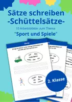 Vorschau - Arbeitsblätter - Schüttelsätze- Sätze schreiben - Thema "Sport und Spiele" - 2. Klasse - DaZ / Deutsch - Deckblatt