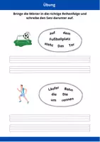 Vorschau - Arbeitsblätter - Schüttelsätze- Sätze schreiben - Thema "Sport und Spiele" - 2. Klasse - DaZ / Deutsch - Seite 1