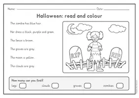 Vista previa - Manualidades / Dibujos para colorear - Halloween: lee y colorea; 7 imágenes, 2 versiones diferenciadas (inglés) - página 3