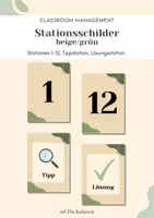 Vorschau - Stationenlernen - Stationsschilder Stationenarbeit beige/grün - Deckblatt