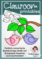Vorschau - Mal- und Bastelvorlagen - Vogel Anhänger basteln Bastelvorlage Kunst Frühling Sommer Kindergarten und Grundschule - Deckblatt