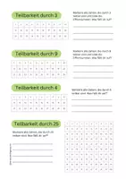 Vorschau - Arbeitsblätter - Teilbarkeitsregeln 2, 3, 4, 5, 9, 10, 25 - Seite 1