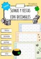 Vista previa - Hojas de trabajo - Sumas y restas con decimales - Juego - Portada
