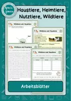 Vorschau - Arbeitsblätter - Wildtier, Haustier, Heimtier, Nutztier - Arbeitsblätter mit Lösungen - Deckblatt