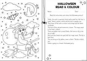Aperçu - Matériel pour travaux manuels / dessin - Halloween Read & Colour | Reading Comprehension - Page 1