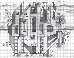 Vorschau - Arbeitsblätter - Traumhaus mit zwei Fluchtpunkten zeichnen - Seite 2