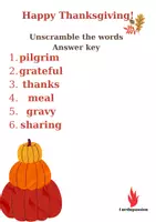 Προεπισκόπηση - Φύλλα εργασίας - Thanksgiving Unscramble words Worksheet Intermediate Level Ημέρα των Ευχαριστιών - Σελίδα 2