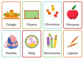 Vista previa - Tarjetas / Manipulativos - ¡Flashcards cosas del cole en español! - página 1