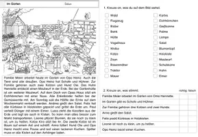Vorschau - Arbeitsblätter - Leseverständnis zum Wimmelbild "Im Garten" - Seite 1