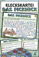 Vorschau - Aufgabenkarten - Kleckskartei / Klecksaufgaben "Das Picknick" Im Park - DaZ / DaF / Deutsch - Seite 1