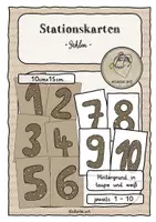 Vorschau - Bildkarten - Stationskarten Ziffern Zahlen taupe grau gepunktet - Deckblatt
