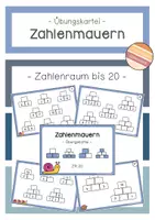 Vorschau - Aufgabenkarten - Zahlenmauern bis 20 - Übungskartei - Deckblatt